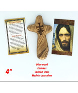 Olive Wood Comfort Cross Holding Cross engraved Emmaus Jerusalem Handmade - £7.69 GBP