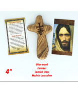 Olive Wood Comfort Cross Holding Cross engraved Emmaus Jerusalem Handmade - €8,43 EUR