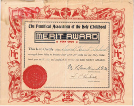Pontifical Association Of The Holy Childhood Merit Award 1953-54 - £15.81 GBP