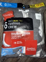 Hanes ~ 6-Pair White Socks Crew Polyester Blend Big &amp; Tall ~ Size 12-14 - $24.74