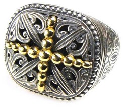  Gerochristo 2541- Solid Gold &amp; Sterling Silver Medieval Cross Ring  / s... - $630.00