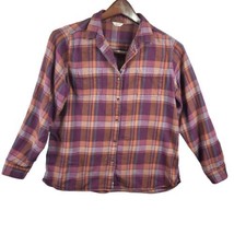 Woolrich Womens XL Plaid Flannel Button Up Shirt Purple Orange Long Sleeve - £10.06 GBP
