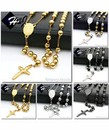 MEN Stainless Steel 3.5/6/8mm Silver/Black/Gold Bead Virgin Mary Rosary ... - $20.54 CAD+