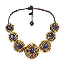 Eyecatcher Dark Purple Amethyst Brass Bead Necklace - £20.66 GBP