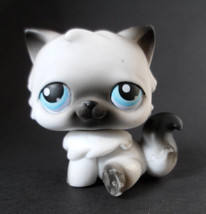 Littlest Pet Shop LPS #60 Gray Black &amp; White Persian Kitty Cat Blue Eyes - £9.17 GBP