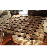 Octagon design alpaca fur rug, browns & black, 300 x 280 cm - $1,588.60