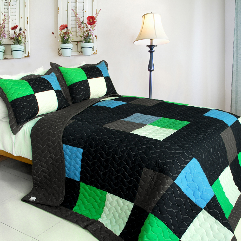 [Fatal Attraction-2] Cotton Vermicelli-Quilted Patchwork Plaid Quilt Set Twin