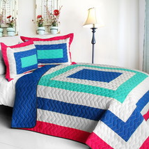 [Sea's Passion] Cotton Vermicelli-Quilted Patchwork Geometric Quilt Set Full/Que - $101.99