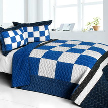 [Anything is Possible] Cotton Vermicelli-Quilted Patchwork Plaid Quilt Set Full/ - $101.99