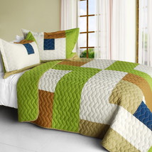 [Timeless - A] Cotton Vermicelli-Quilted Patchwork Geometric Quilt Set F... - £81.33 GBP