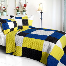 [Little Smile] Cotton Vermicelli-Quilted Patchwork Geometric Quilt Set Full/Quee - $101.99