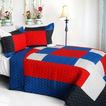 [Crazy Boxes - A] Cotton Vermicelli-Quilted Patchwork Geometric Quilt Set Full/Q - $101.99