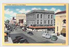 Postcard CA California Marysville D Street Yellow Border Linen Unused Old Cars - £3.95 GBP