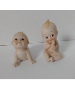 2 Vintage Lefton&#39;s Bisque Porcelain Kewpie Doll Angel Figurines Blue Wings - £11.86 GBP