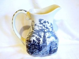 Vintage Liberty Blue Pitcher Old North Church  32oz  7 1/2&quot; Tall - £26.55 GBP