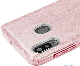 For Samsung Galaxy A20 A30 A50 - Hard Rubber Case Cover Pink Shiny Glitter Sheet - £11.06 GBP