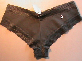 Victoria&#39;s Secret VS low cheeky lingerie panties M black cotton lace-tri... - $19.00