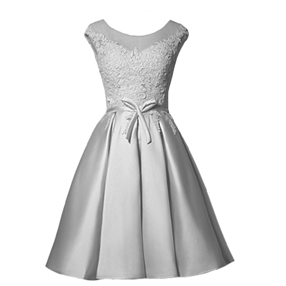 Kivary Lace Sheer Bateau Short A Line Sash Prom Homecoming Dresses Cocktail Gown