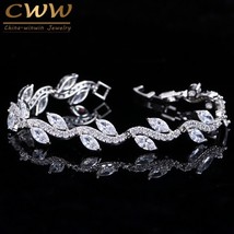 High Quality White Gold Color Women Cubic Zirconia Leaf Shaped Fashion Bridal We - £15.73 GBP