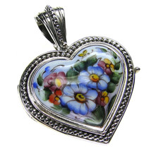 Gerochristo 3425 - Sterling Silver &amp; Painted Porcelain Heart Locket Pend... - £500.80 GBP