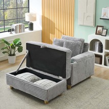 Grey Corduroy Single Sofa: Pillow, Throw Pillows, Footstool, Storage - $519.99
