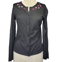 Black Cardigan with Embroidered Flowers Size 2 - £19.75 GBP