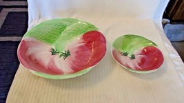 Ceramic Chip &amp; Dip Bowl Set, Embossed Red and Green Vegetable Design - $57.00