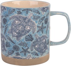 18oz Ocean Blue W-Turtle And All Over Seashells Design Mug Set of 2 - £30.29 GBP