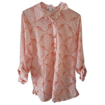 Jaclyn Smith Collectin Vintage Peach Patterned Long Sleeve Button Down Blouse - £7.67 GBP