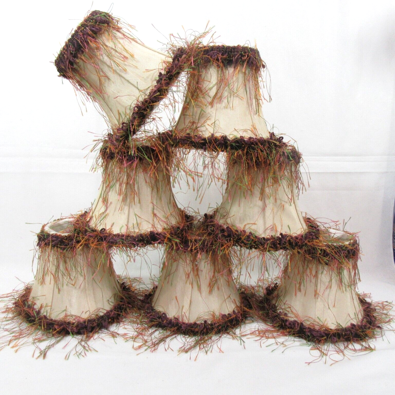LIVEX Chenille and Frilly Corn-Silk Fringed 7-PC Chandelier Lamp Shades - $80.00