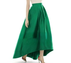 BLACK High-low Party Skirt Women Plus Size A-line Pleated Taffeta Skirt Outfit image 4