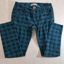 Tyte Jeans Juniors Size 11 Stretch Blueish Green Check Denim Low Rise - £10.85 GBP