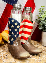 Ebros Patriotic Stars &amp; Stripes American Flag Boots Salt and Pepper Shaker Set - £19.23 GBP
