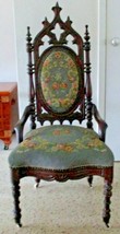 Antique Gothic Revival Mahogany and Needlepoint Half Arm Throne Armchair  - £4,051.04 GBP