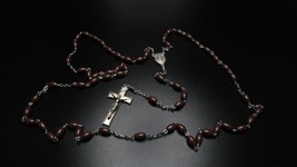 Vintage Brown Plastic Bead Silver Rosary - $13.86