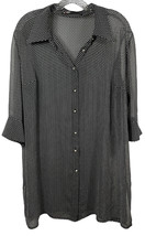 Eskiz Womens See Through Polka Dot Black Long Sleeve Pearl Button Down Shirt XL - £23.35 GBP