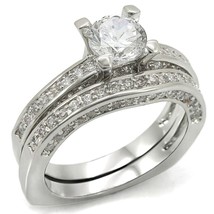 1.75Ct Round Simulated Diamond Solitaire Rhodium Plated Bridal Wedding Ring Set - £57.35 GBP