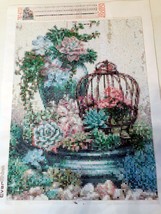 Diamond Art Painting COMPLETED HANDMADE Bird Cage &amp; Flowers 12” x 16&quot; - £29.46 GBP