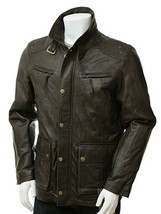 Black Men Biker Jacket With Front Button Closure Belted Collar Leather P... - $2,728.75 MXN