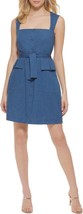 New Donna Karan Dkny Blue Denim Cotton Fit And Flare Belted Dress Size 14 $129 - £50.96 GBP