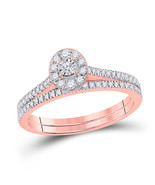 10kt Rose Gold Round Diamond Oval Bridal Wedding Ring Band Set 1/3 Ctw - £435.53 GBP