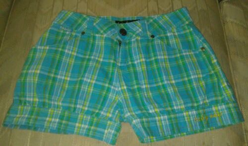 Baby Phat Girlz 16 Shorts Plaid Cotton Spandex Blue Green Yellow Gold - £14.23 GBP