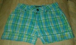 Baby Phat Girlz 16 Shorts Plaid Cotton Spandex Blue Green Yellow Gold - £14.07 GBP