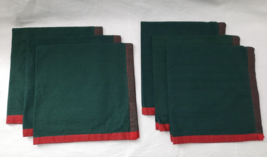 Set of 6 Crate &amp; Barrel Napkins ~ Green with Red Borders &amp; Stitching 100% Cotton - £23.31 GBP