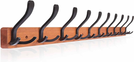 Coat Rack Wall Mounted 33.5&#39;&#39; Wall Hooks Rack with 10 Triple Hooks Brown Wooden  - £28.86 GBP