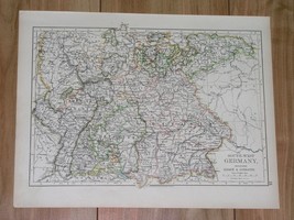 1896 Map Of Southern Germany Alsace BADEN-WÜRTTEMBERG Stuttgart Bavaria Munich - $24.39