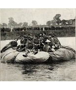 1914 WW1 Print British Troops Crossing River Antique Military Period Col... - $34.99