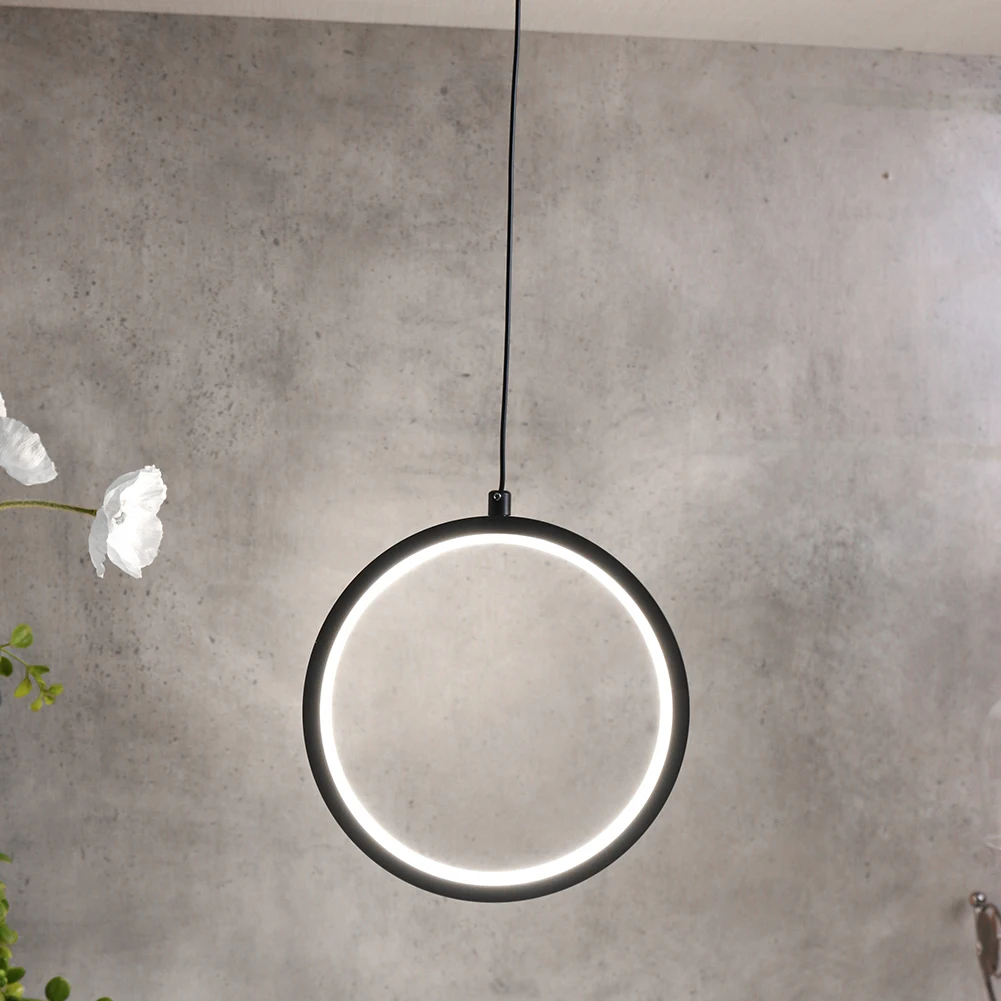 Minimalist Black Round Ring Pendant Light LED Ceiling Hanging Light Indoor Home  - £168.41 GBP