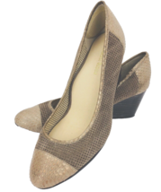 Taryn Rose Kingspoint Beige Leather 8.5 M Wedge Heel Snake Embossed Cap Toe - £23.97 GBP