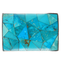 Vintage Native American sterling High grade turquoise intarsia inlay belt buckle - £497.96 GBP